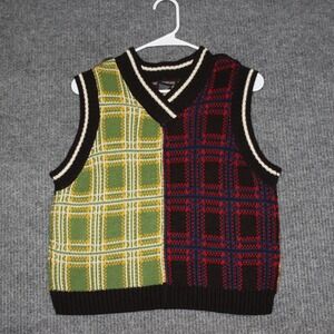 Trendy Threads Colorblock Plaid V Neck Sleeveless Sweater Vest Womens Size L